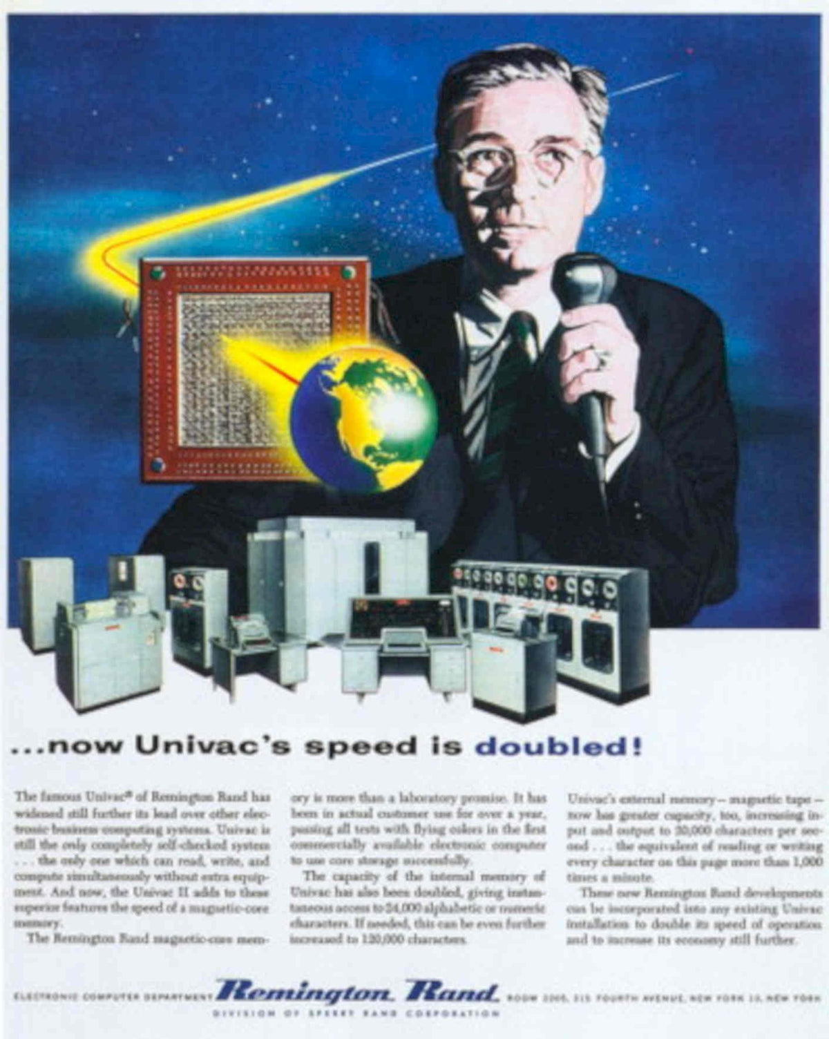Univac Computers Speed 1 1950s Vintage Retro Advert Poster