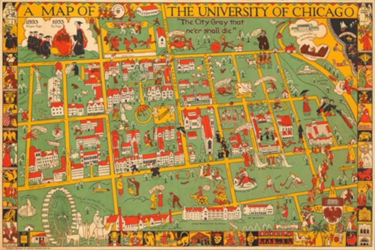 University Map Chicago Vintage Retro Advert Poster