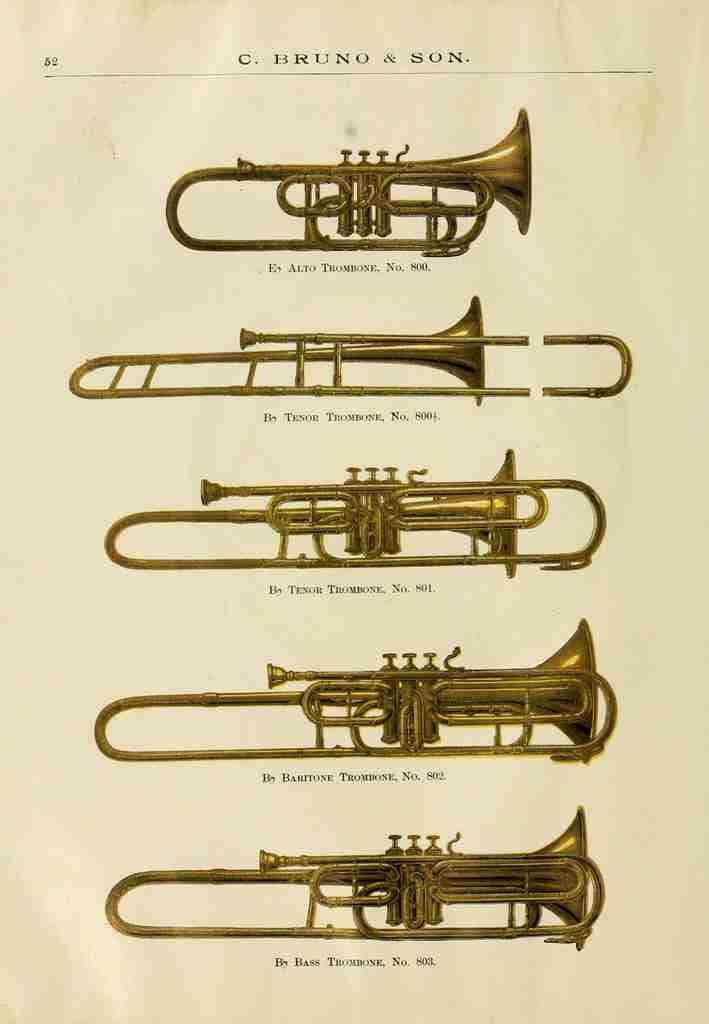 Unknown Catalogue C Bruno & Son c1890 5 Trombones A4 Photo Print