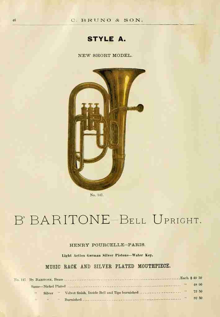 Unknown Catalogue C Bruno & Son c1890 B flat Baritone A4 Photo Print