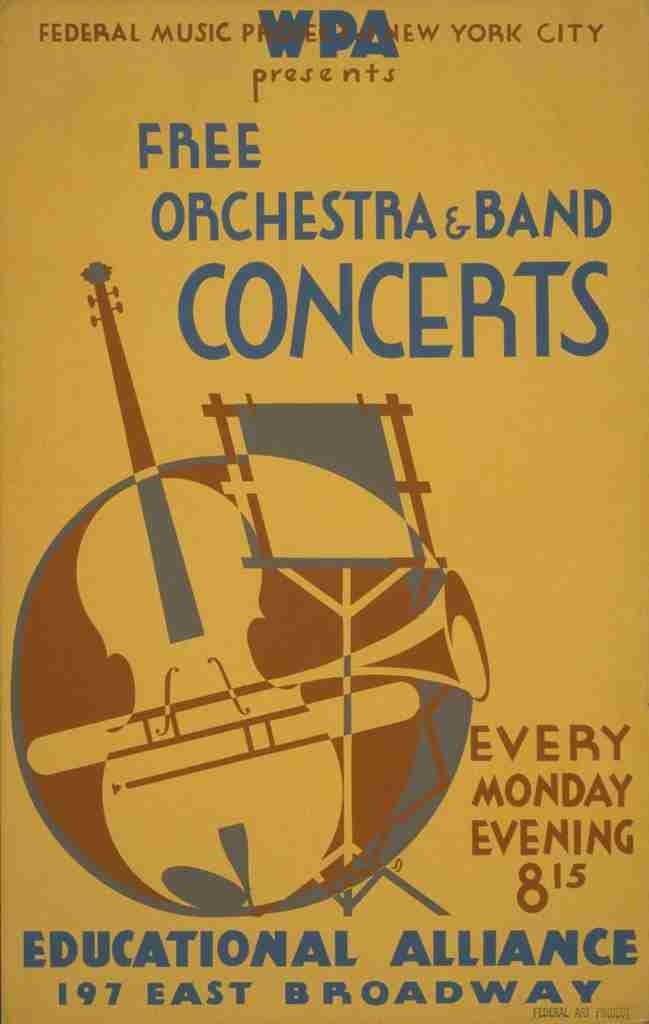 Unknown WPA Poster 1936 41 Free Orchestre & Band Concerts A4 Photo Print