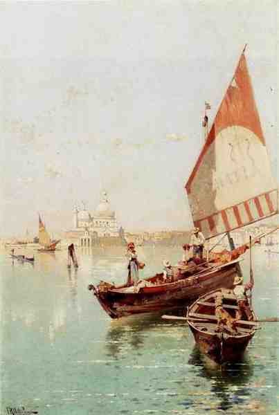 Unterberger Franz Richard Sailboat In A Venetian Lagoon A4 Photo Print