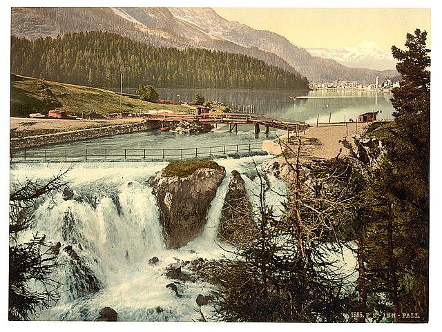 Upper Engadine Falls of the Inn Grisons Vintage A4 Photo Print