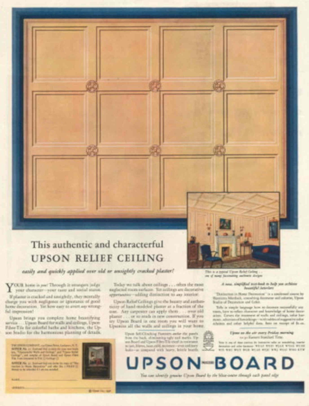 Upson Ceiling Panels 1930s Vintage Retro Advert Poster
