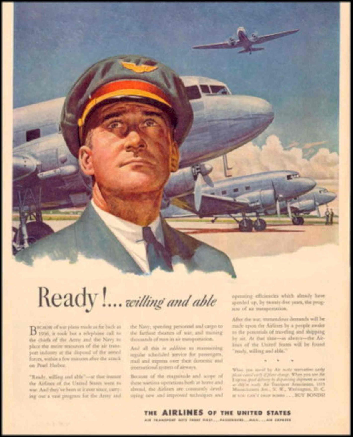 Us Airlines C54 1950s Vintage Retro Advert Poster