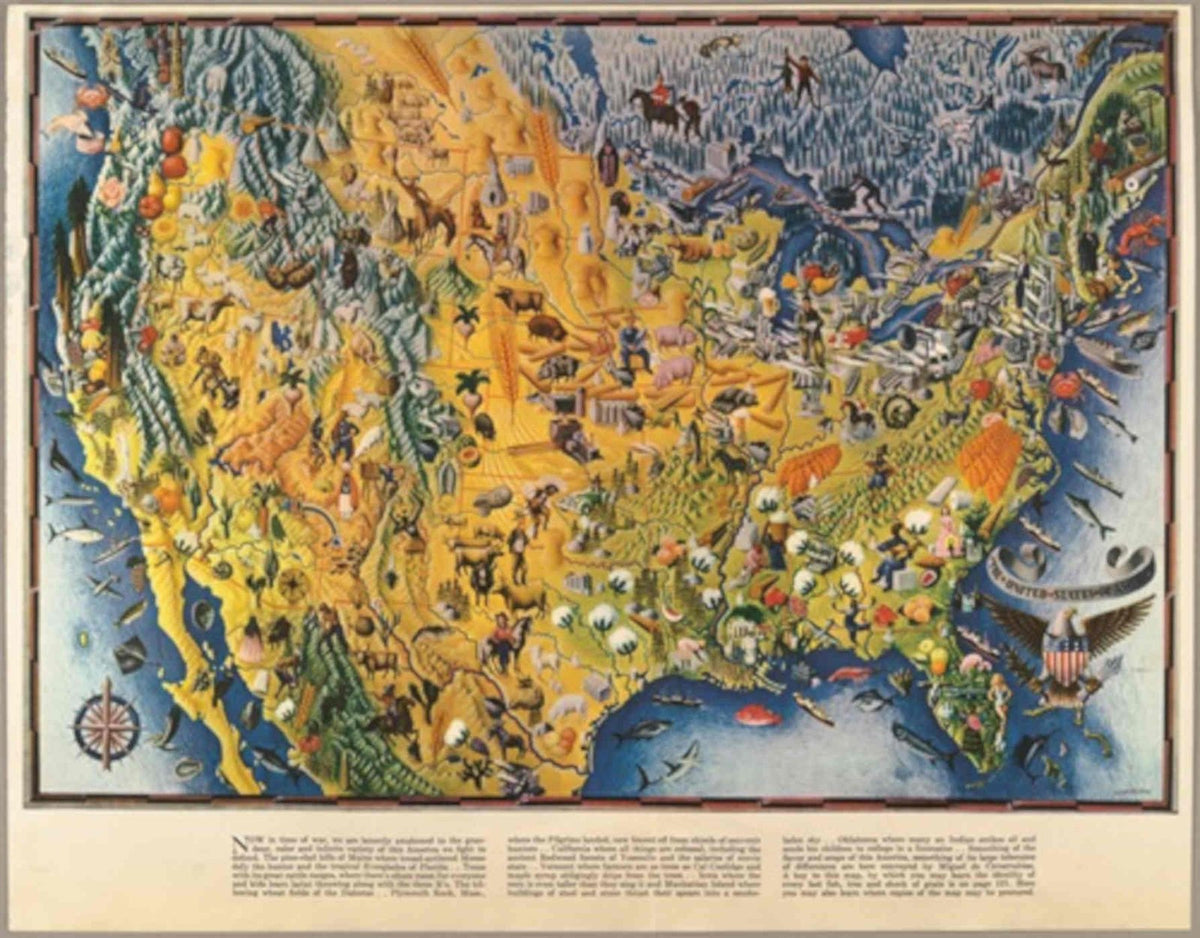 Us Map Vintage Retro Advert Poster