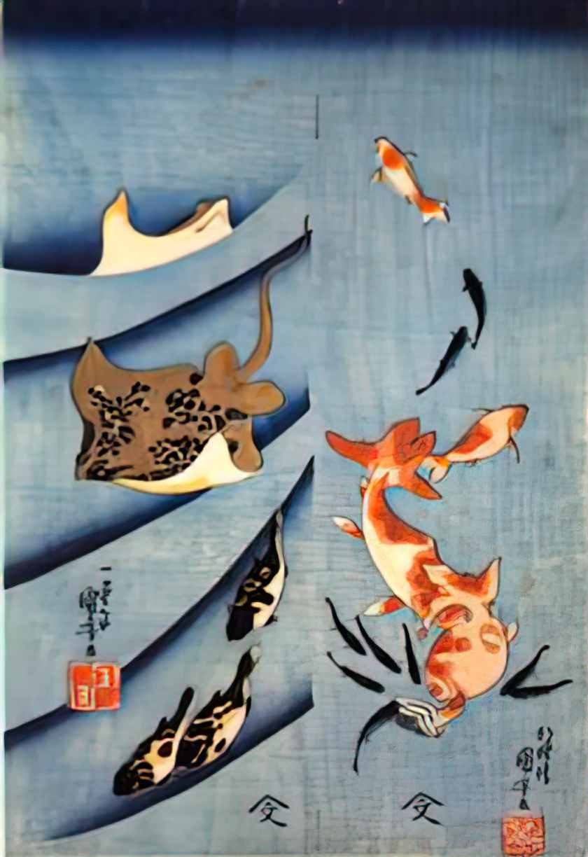 Utagawa Kuniyoshi stingrays Art A4 Photo Print