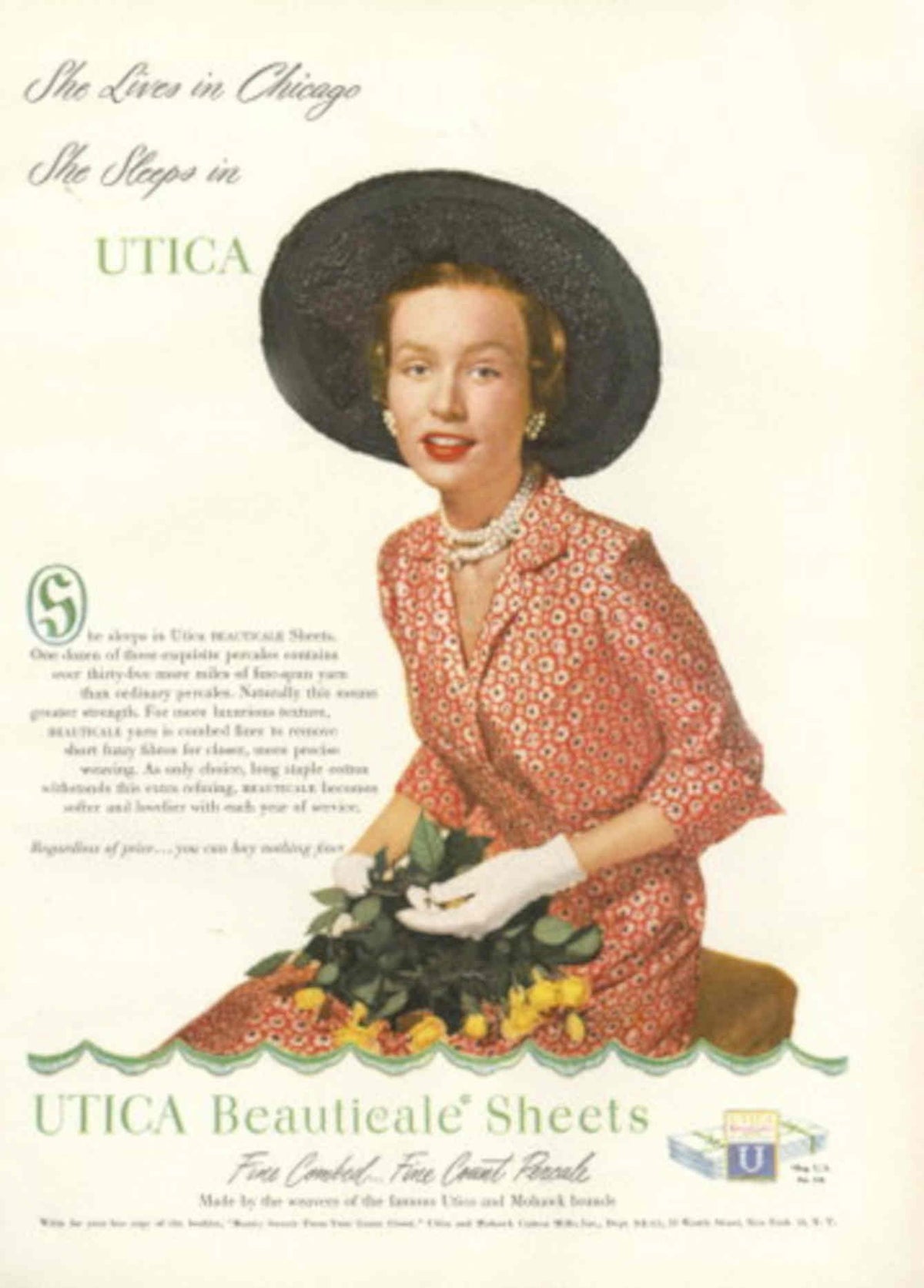 Utica Beutecale Sheets 1940s Vintage Retro Advert Poster