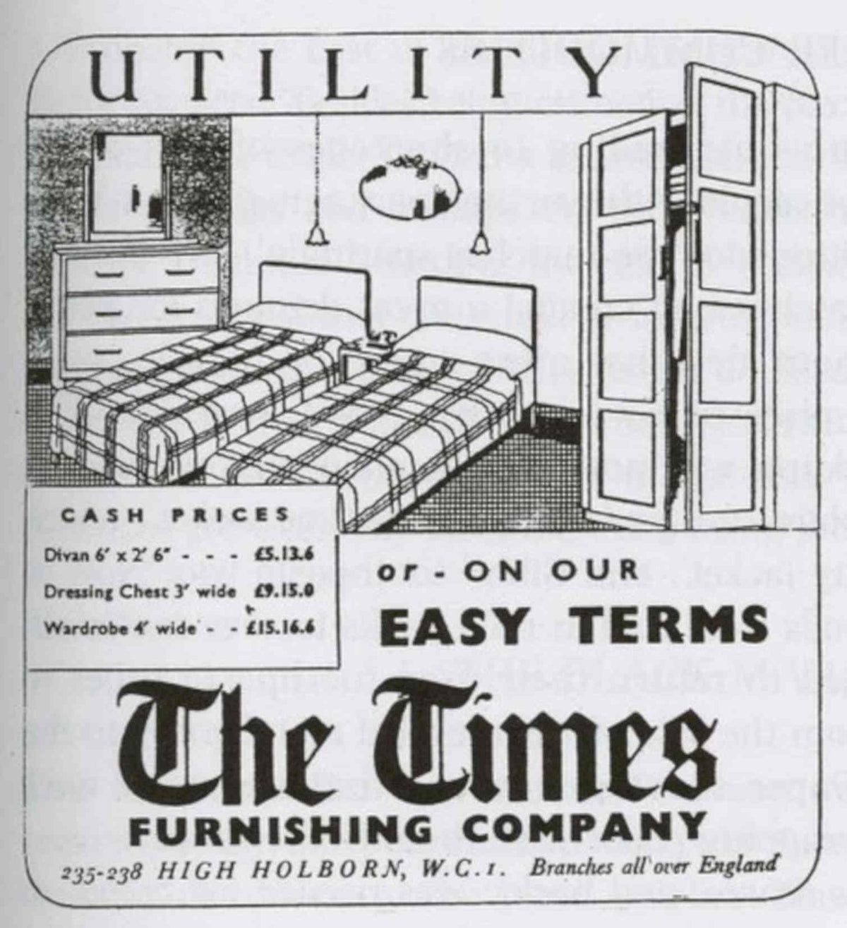 Utility Bedroom Set 1940s Vintage Retro Advert Poster