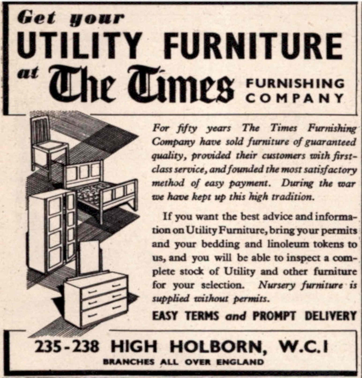 Utility Furniture Times 1940s Vintage Retro Advert Poster