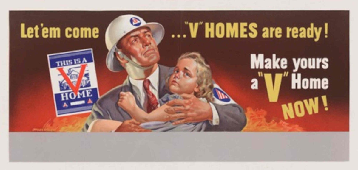 V Homes Burning American World War II Advert Poster