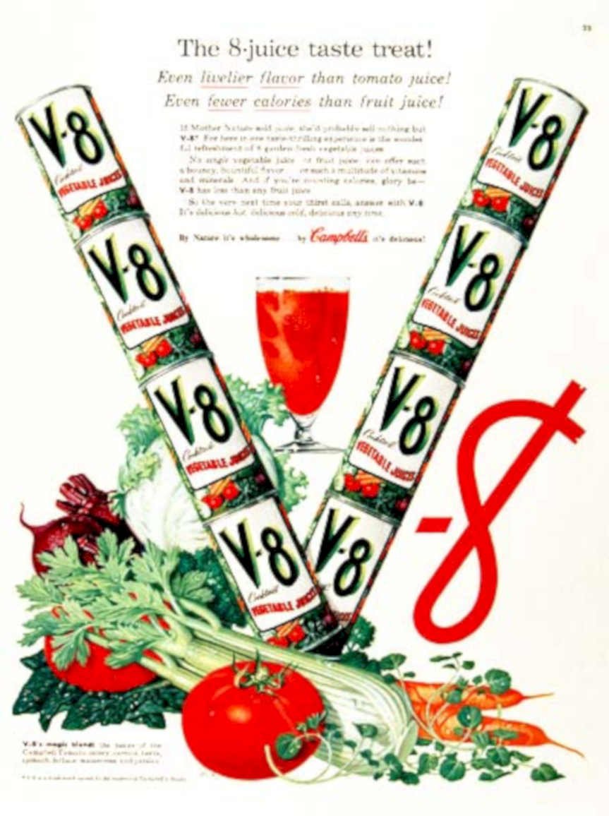 V8 Vegetable Juice 1 Vintage Retro Advert Ads A4 Photo Print