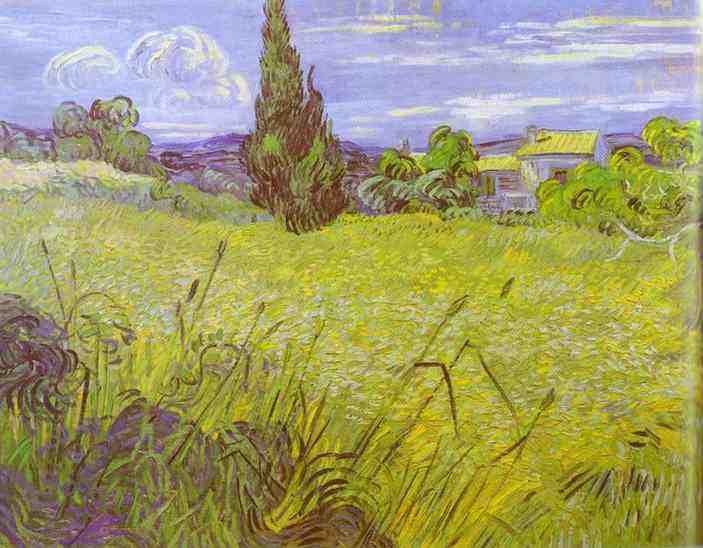 Van Gogh Vincent Green Wheat Field with Cypress. Saint Remy A4 Photo Print