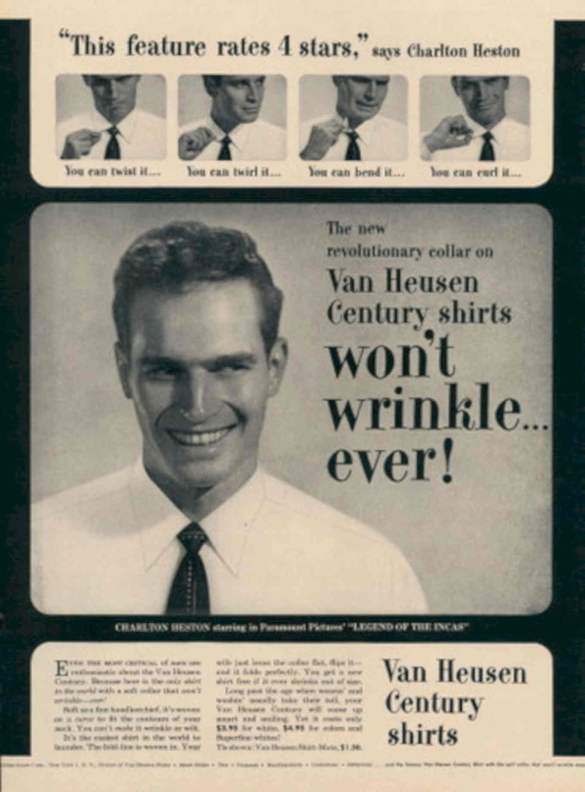 Van Heusen Century 4 1950s Vintage Retro Advert Poster