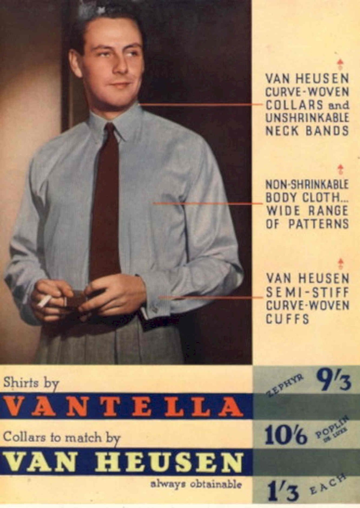 Van Heusen Shirts 1930s Vintage Retro Advert Poster