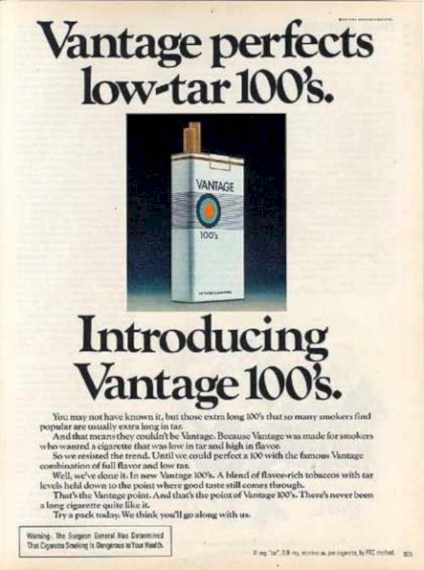 Vantage Cigarettes 100s Vintage Retro Advert Ads A4 Photo Print