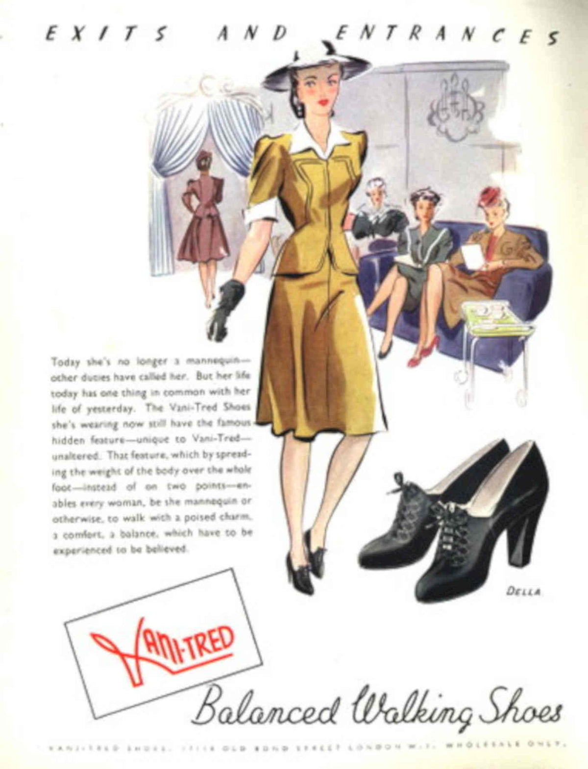 Vantred Shoes Walking 1940s Vintage Retro Advert Poster