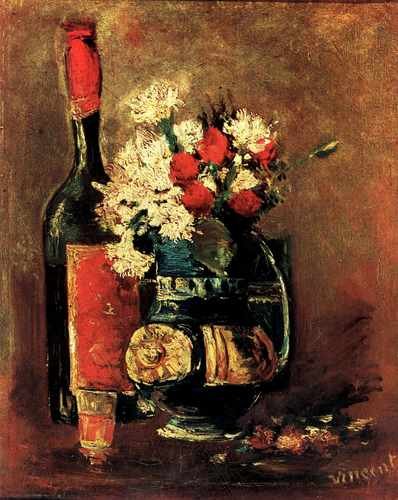Vase With Carnations And Roses And A Bottle 1886 A4 Photo Print