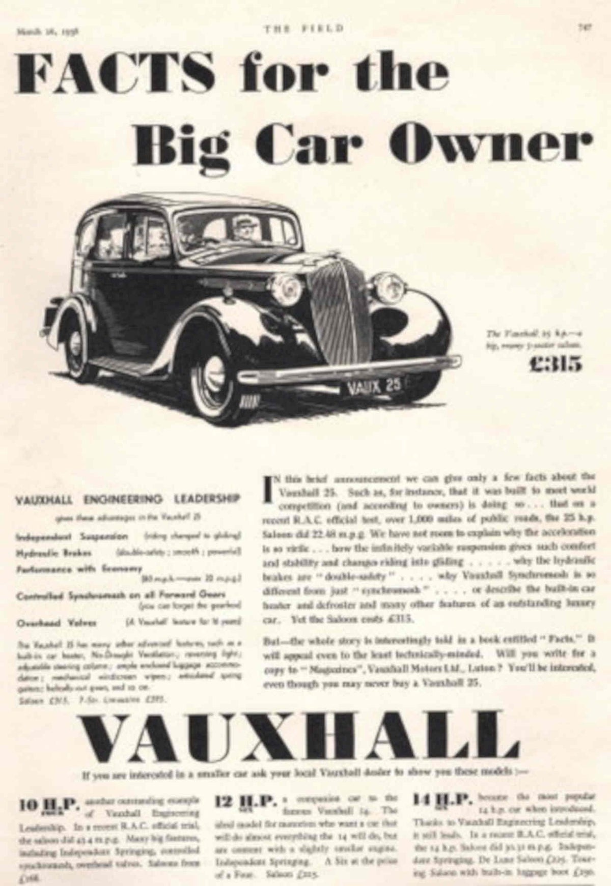 Vauxhall 25 Facts 1930s Vintage Retro Advert Poster
