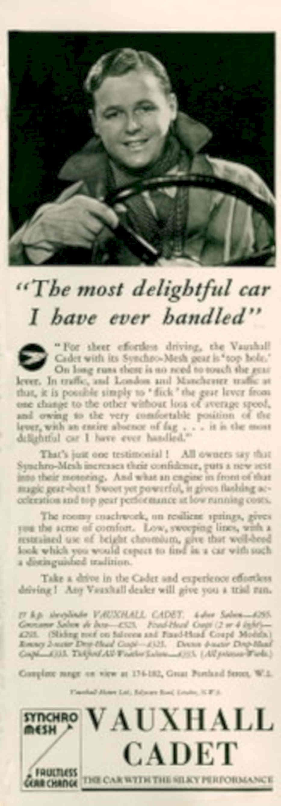 Vauxhall Cadet Car 1930s Vintage Retro Advert Poster