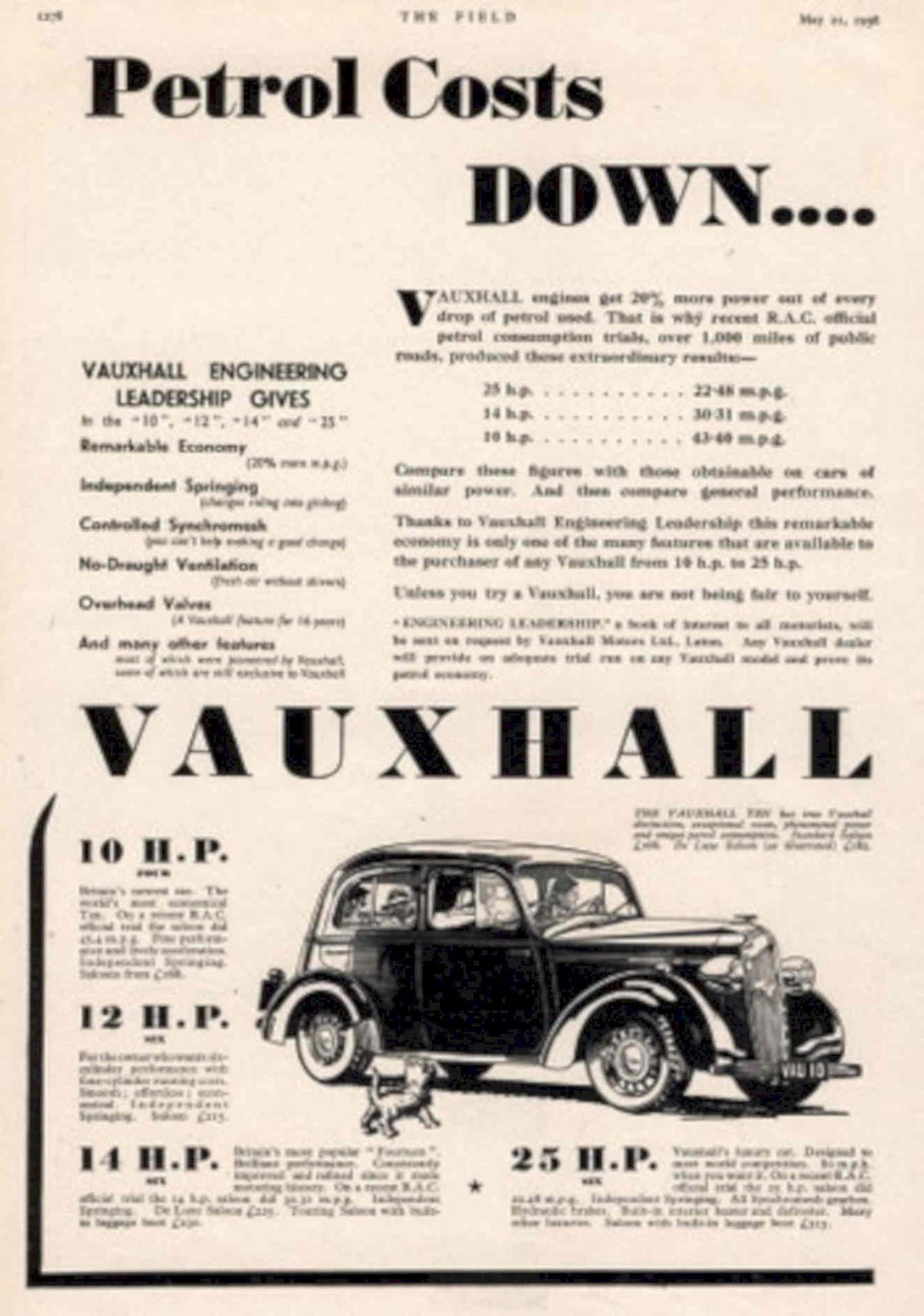 Vauxhall Petrol Down 1930s Vintage Retro Advert Poster