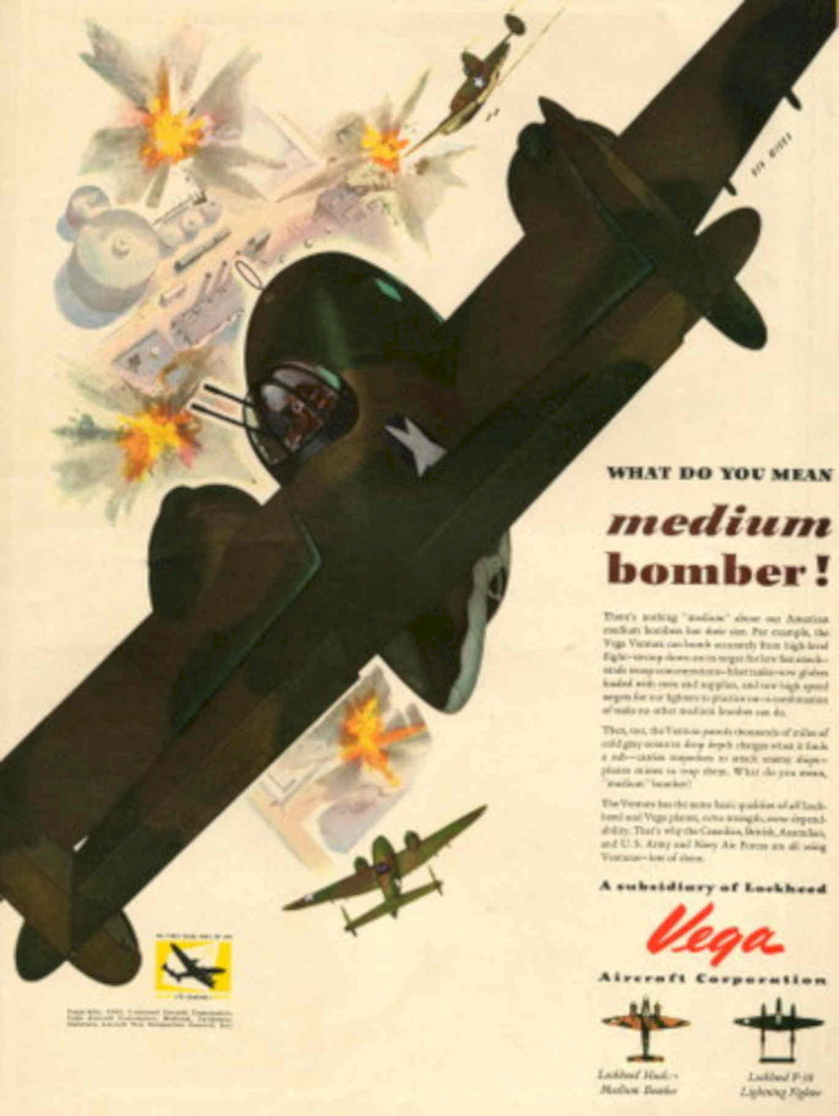 Vega Hudson Bomber 1940s Vintage Retro Advert Poster