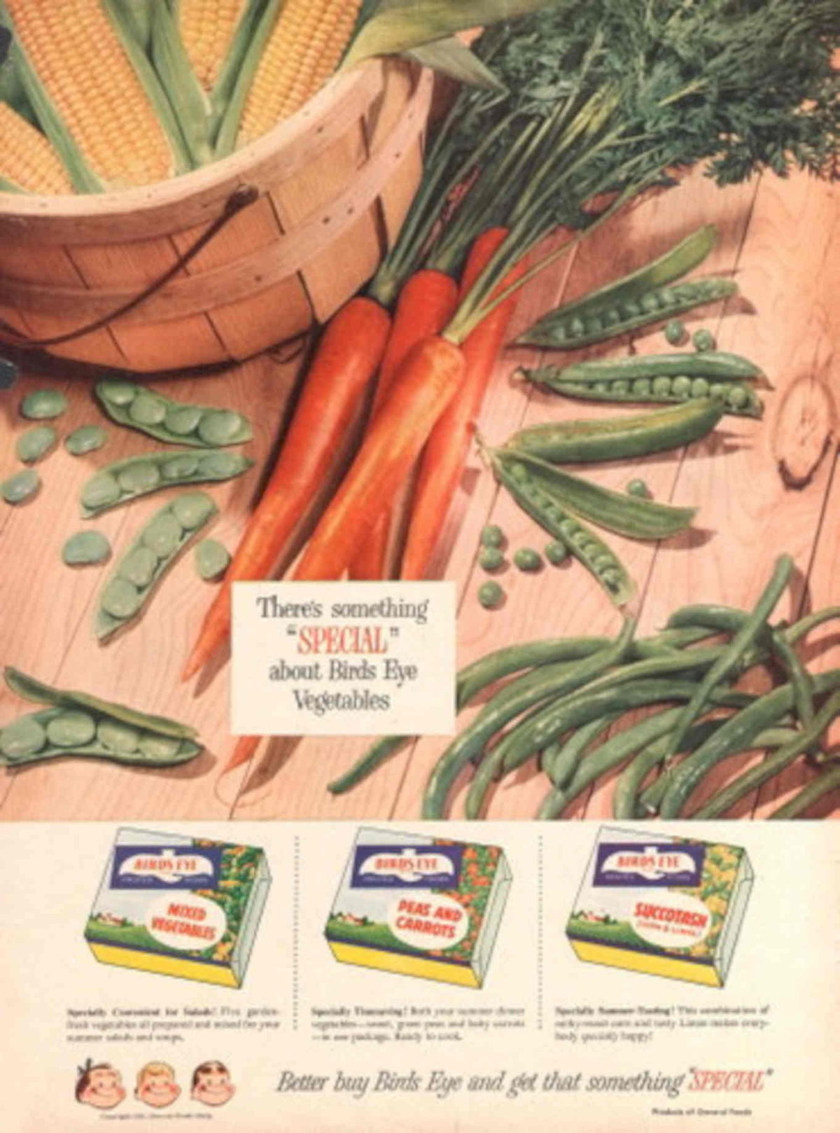 Vegetables Basket Birds 1950s Vintage Retro Advert Poster