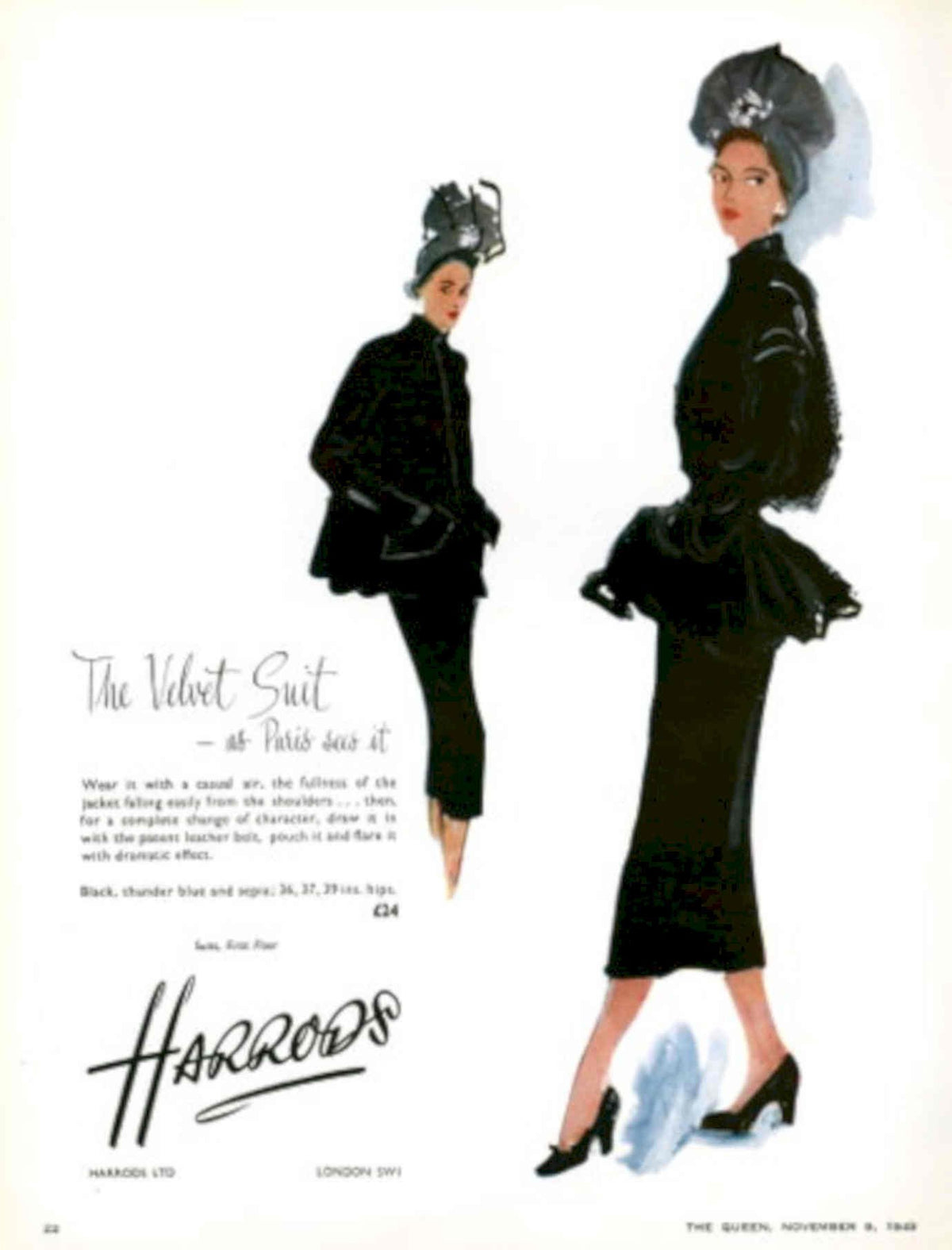 Velvet Suit Harrods 1940s Vintage Retro Advert Poster