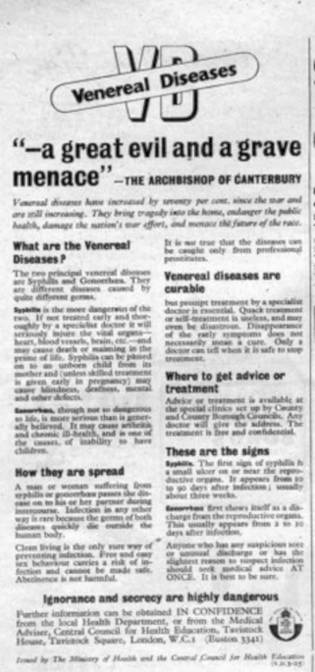 Veneral Diseases Ad 1940s Vintage Retro Advert Poster