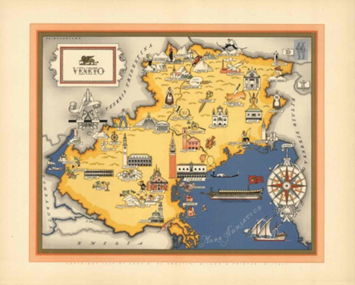 Veneto Map Italy Vintage Retro Advert Poster