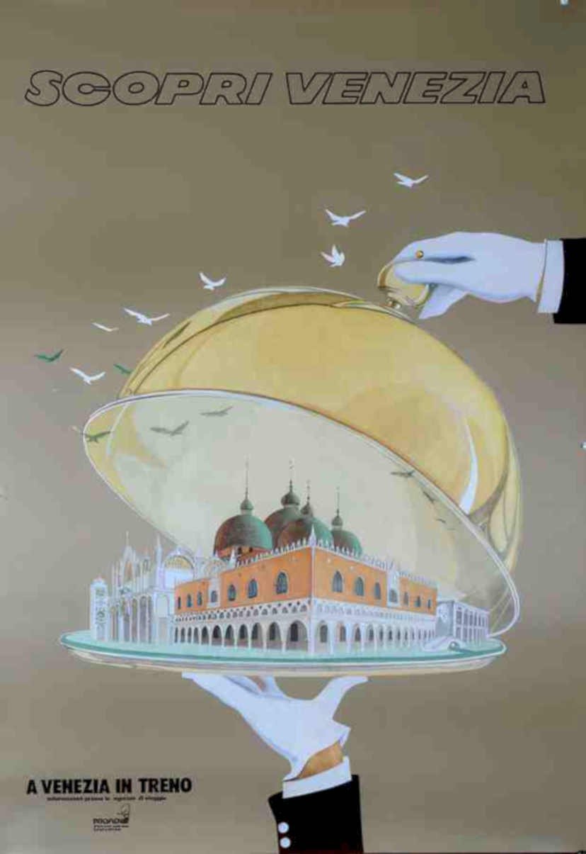Venice Gondola Silver Vintage Retro Advert Ads A4 Photo Print