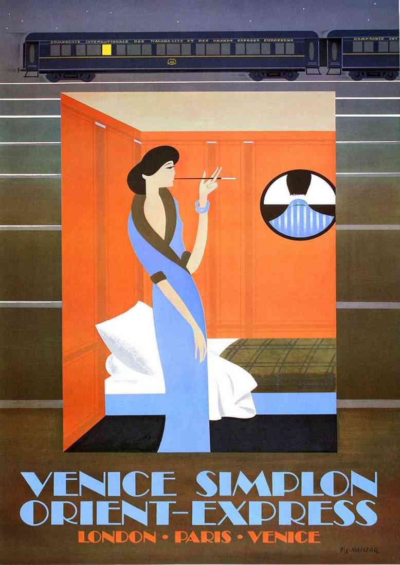 Venice To Simplon Lady In Blue Fix Masseau Orient Expess A4 Photo Print
