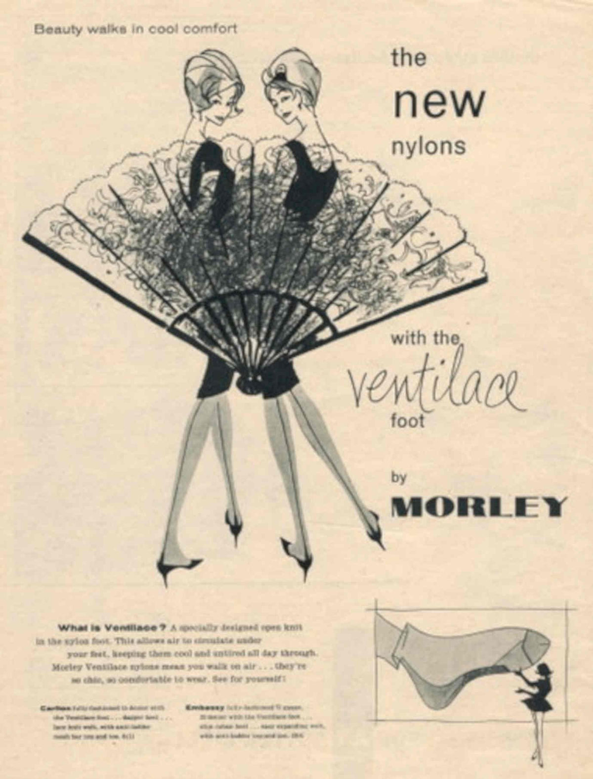 Ventilace Stockings Morley 1950s Vintage Retro Advert Poster