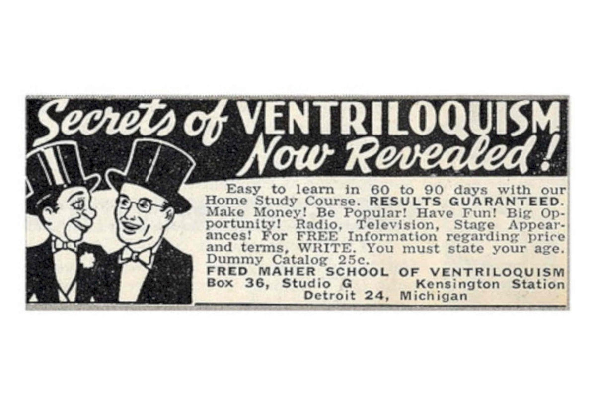 Ventriloquist Secrets Maher 1950s Vintage Retro Advert Poster