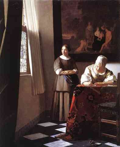 Vermeer Lady Writing A Letter With Her Maid A4 Photo Print