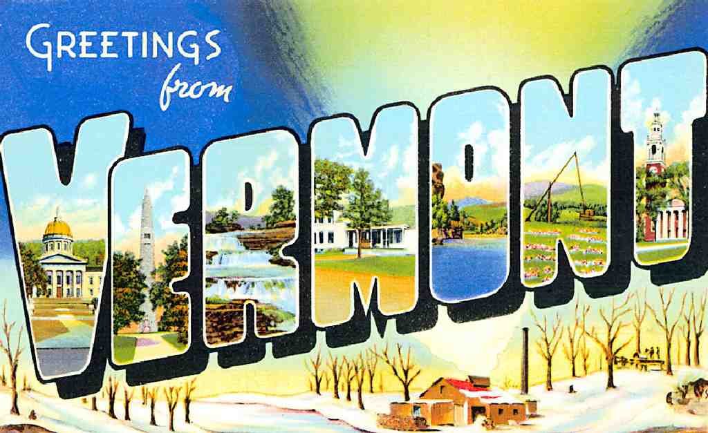 Vermont Luggage Label Vintage A4 Photo Print