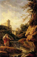 Vernet Claude Joseph Two Female Peasants By A Waterfall A4 Photo Print