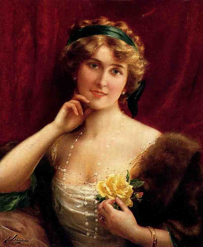Vernon Emile An Elegant Lady With A Yellow Rose A4 Photo Print