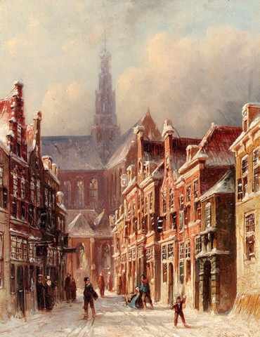 Vertin Petrus Gerardus Snowy Street With The St Bavo Beyond Haarlem A4 Photo Print