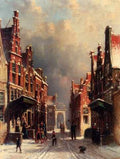 Vertin Petrus Gerardus Town View In Winter With Figures Conversing On Porches A4 Photo Print