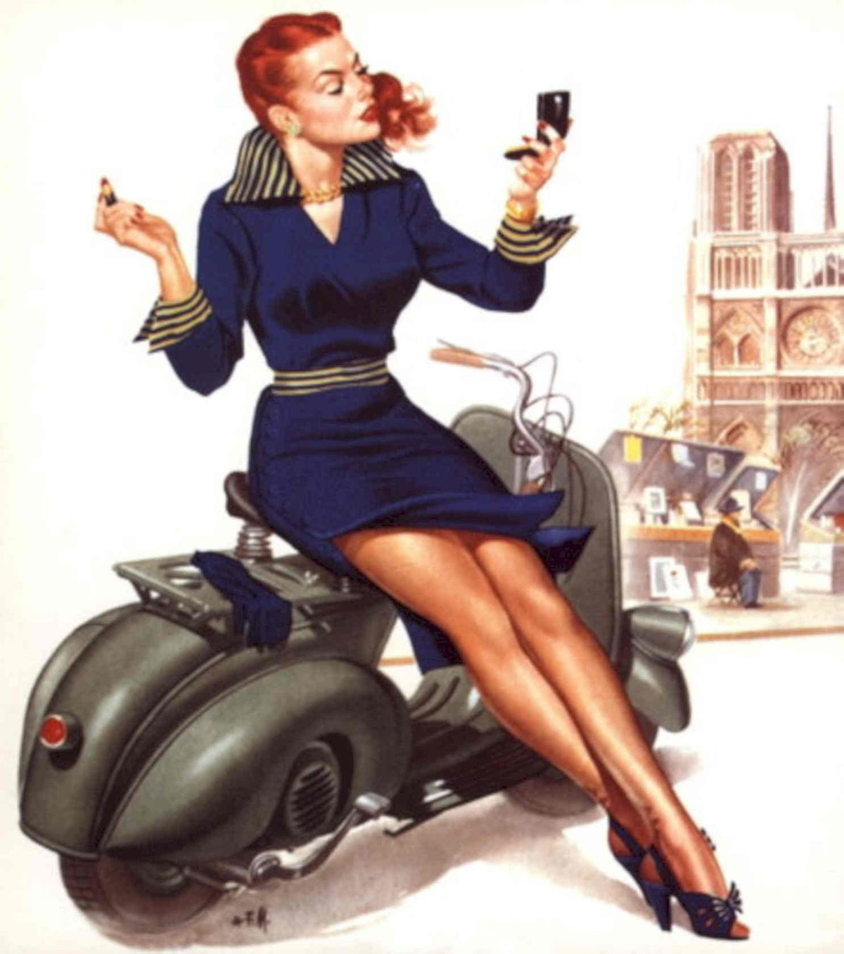 Vespa Paris Woman 1950s Vintage Retro Advert Poster