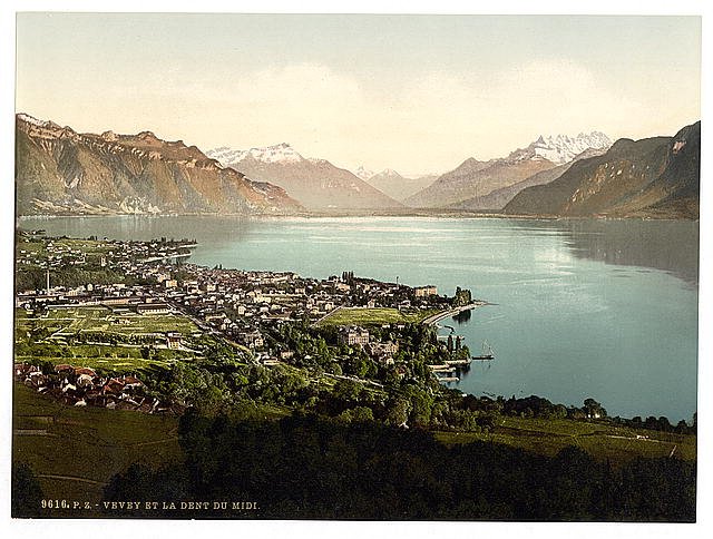 Vevey and Dent du Midi Geneva Lake Vintage A4 Photo Print