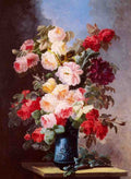 Viard Georges A Still Life With Roses And Peonies In A Blue Vase Art A4 Photo Print