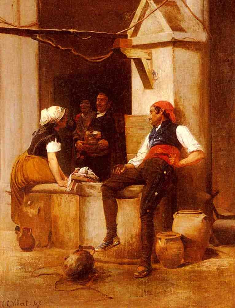 Vibert Jean Georges Conversation At The Fountain A4 Photo Print