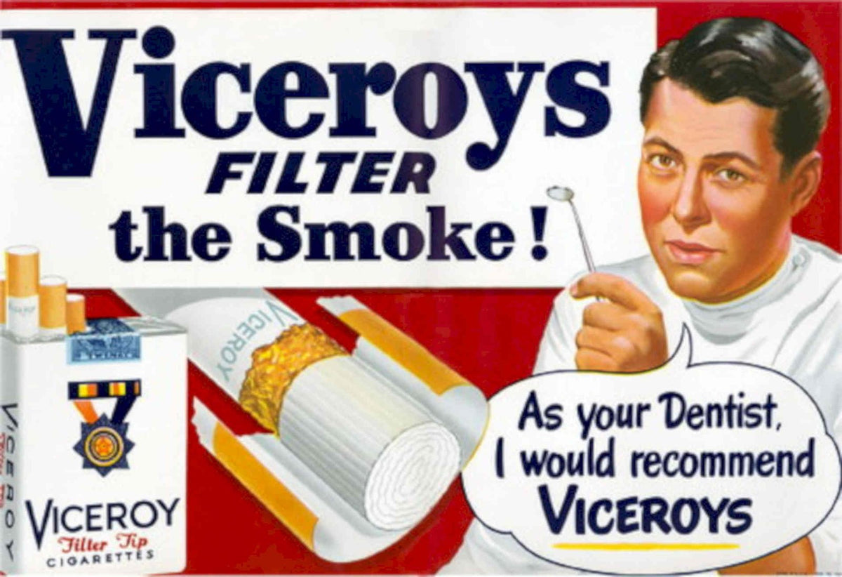 Viceroys Toothbrush Smoke 1950s Vintage Retro Advert Poster
