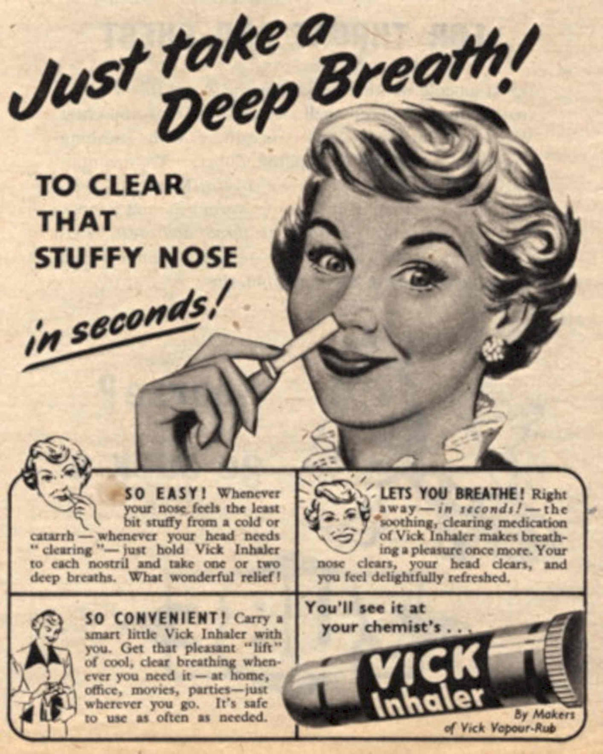 Vick Inhaler Women 1950s Vintage Retro Advert Poster