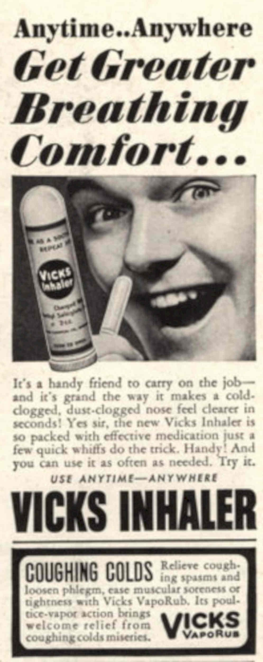 Vicks Inhaler Comfort 1950s Vintage Retro Advert Poster
