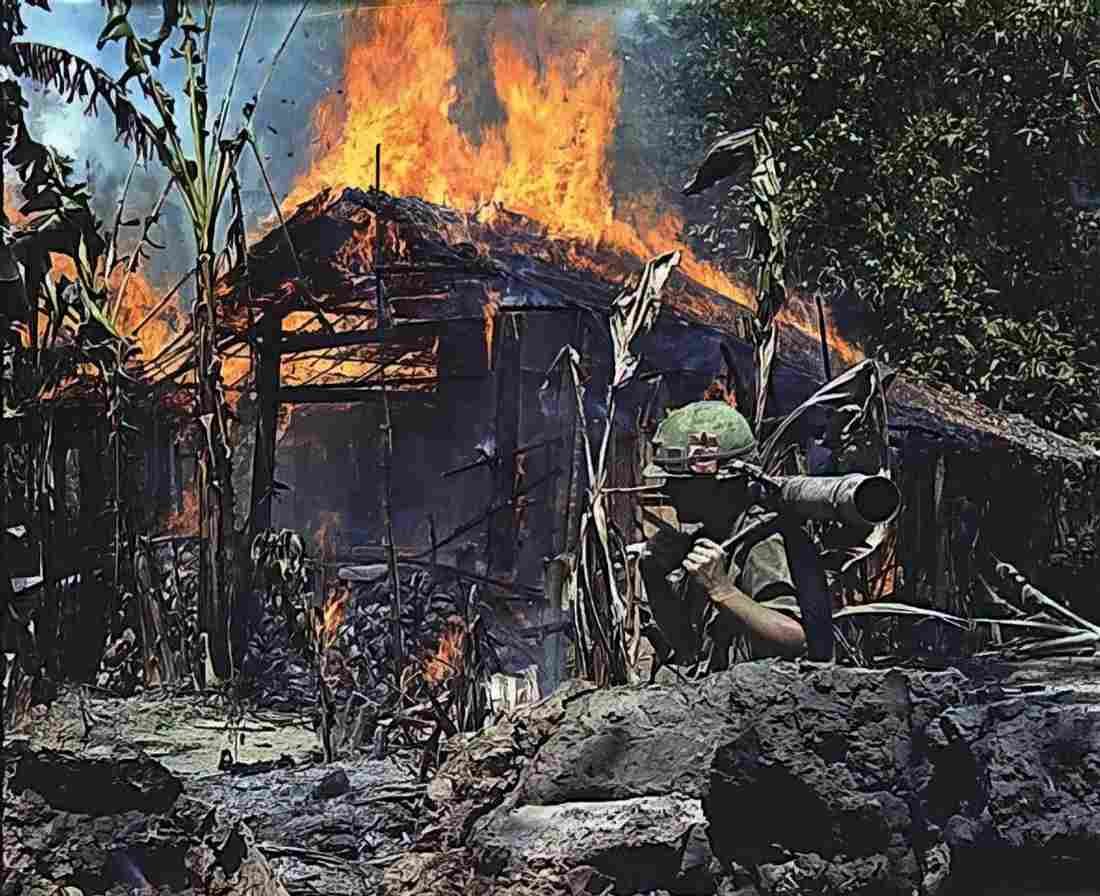 Vietnam Burning Viet Cong base camp Military A4 Photo Print