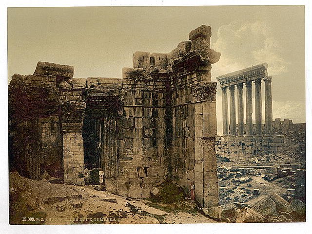 View of the two temples Baalbek Vintage A4 Photo Print