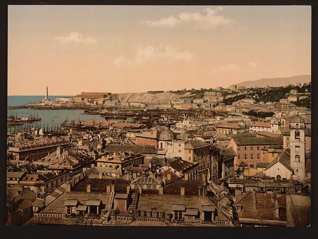 View towards the lighthouse Genoa Vintage A4 Photo Print